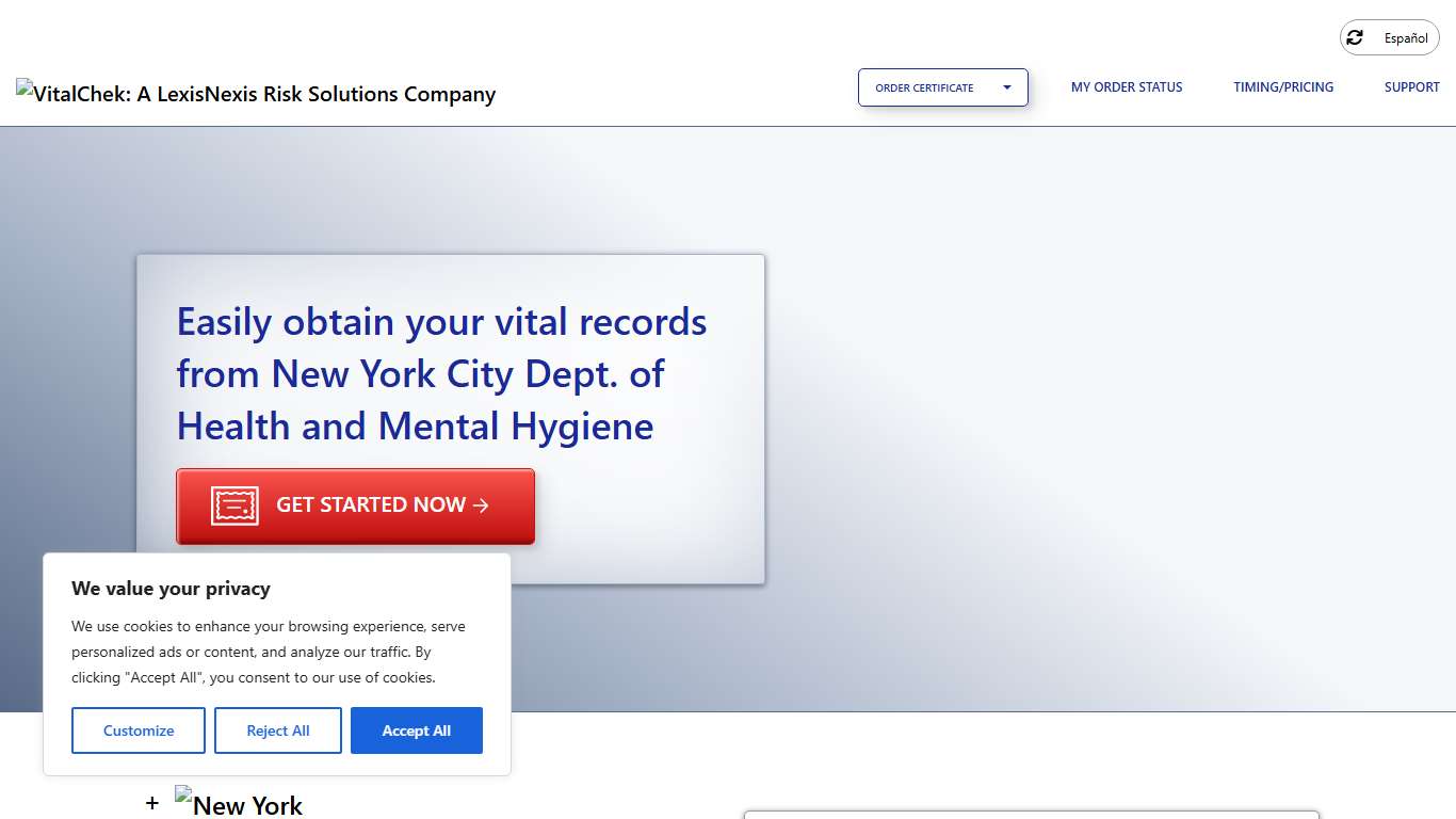 New York City Dept. of Health and Mental Hygiene (NY) Order Certificates - VitalChek
