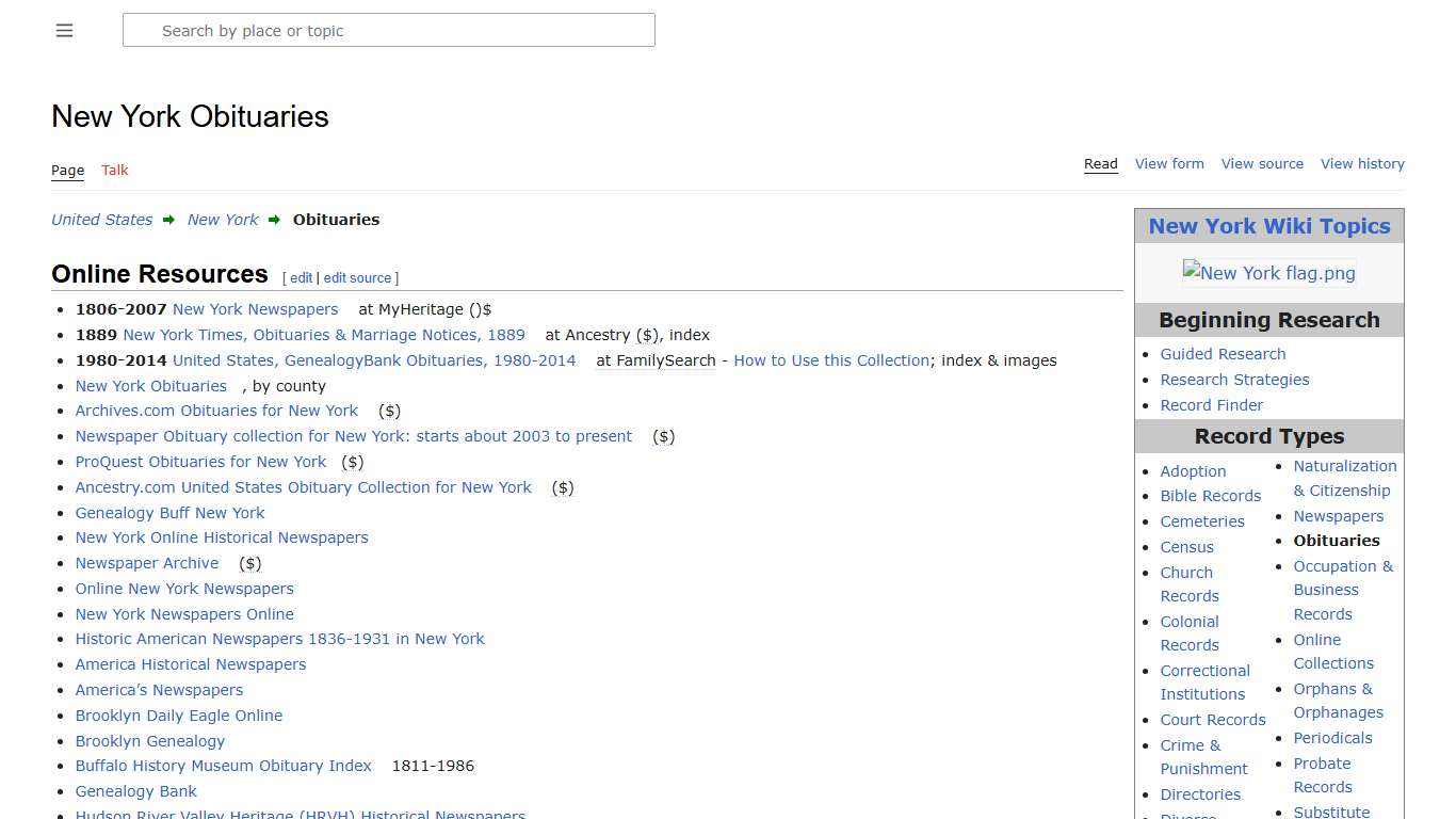 New York Obituaries • FamilySearch